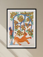 Shop Tiger, Man, and the Tree in Bhil Painting by Geeta Bariya