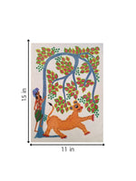 Tiger, Man, and the Tree in Bhil Painting for sale