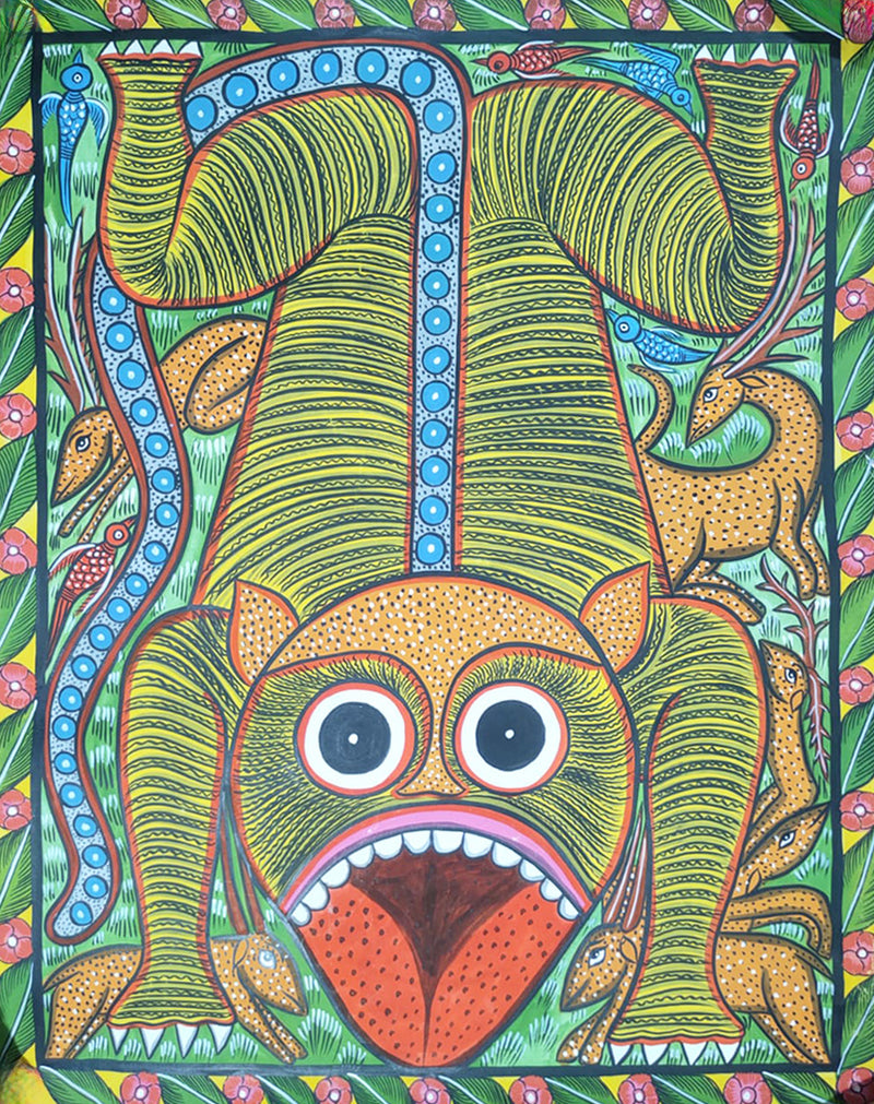 Tiger in Bengal Pattachitra by Hasir Chitrakar