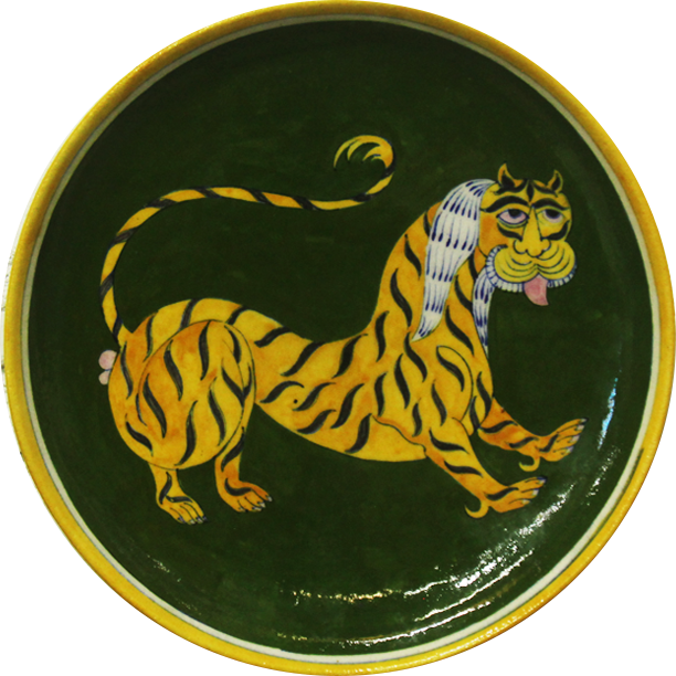 Tiger in Blue Pottery Plates by Shilp Guru Gopal Saini