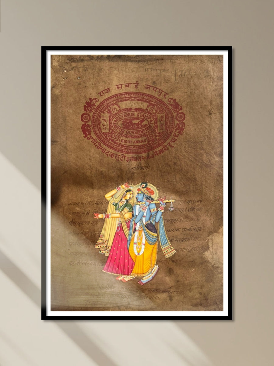 Shop Transcendent love of Radha and Krishna  In Mughal Miniature by Mohan Prajapati 