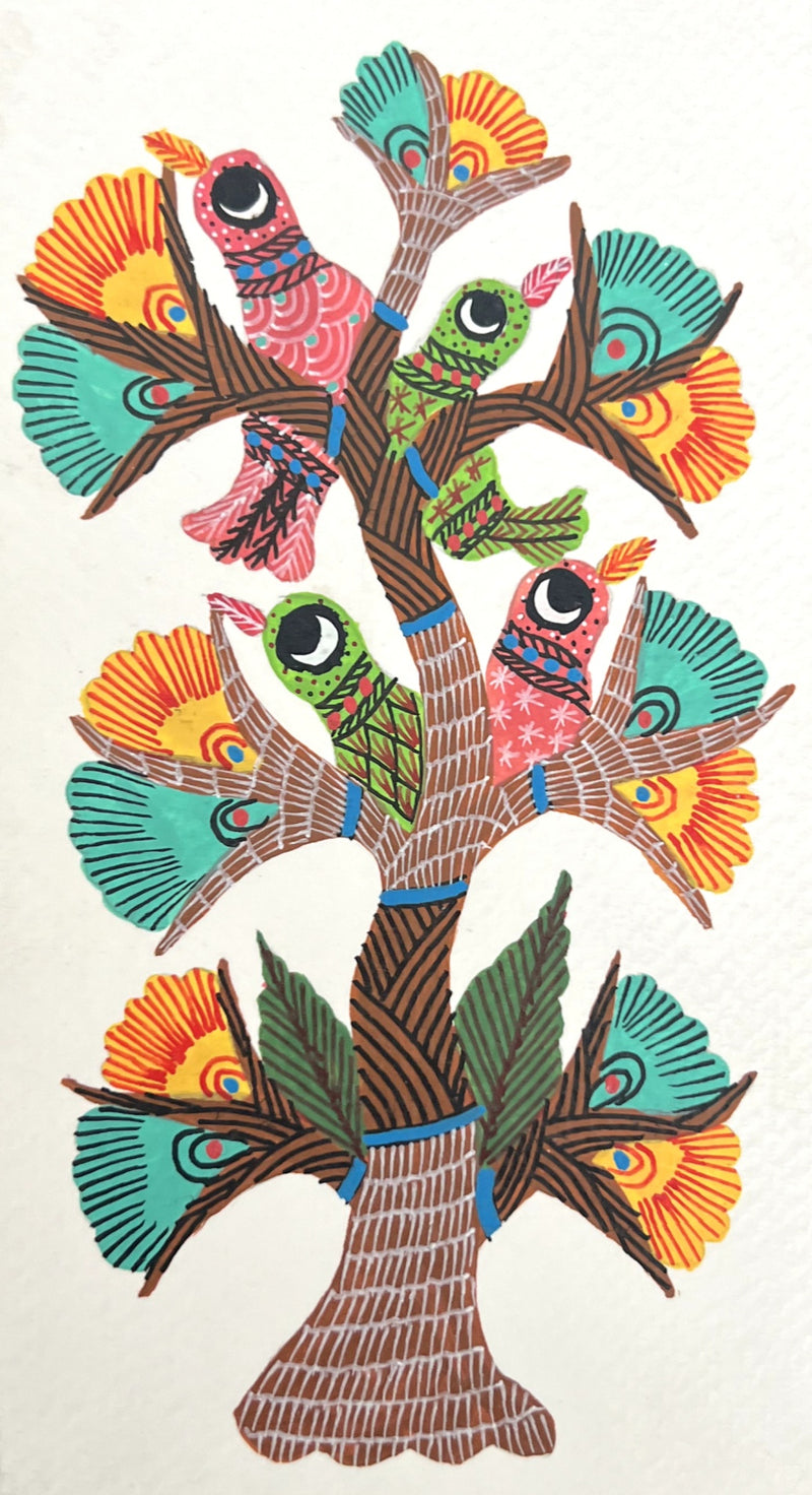 Buy Tree Adorned with birds In Gond by Kailash Pradhan