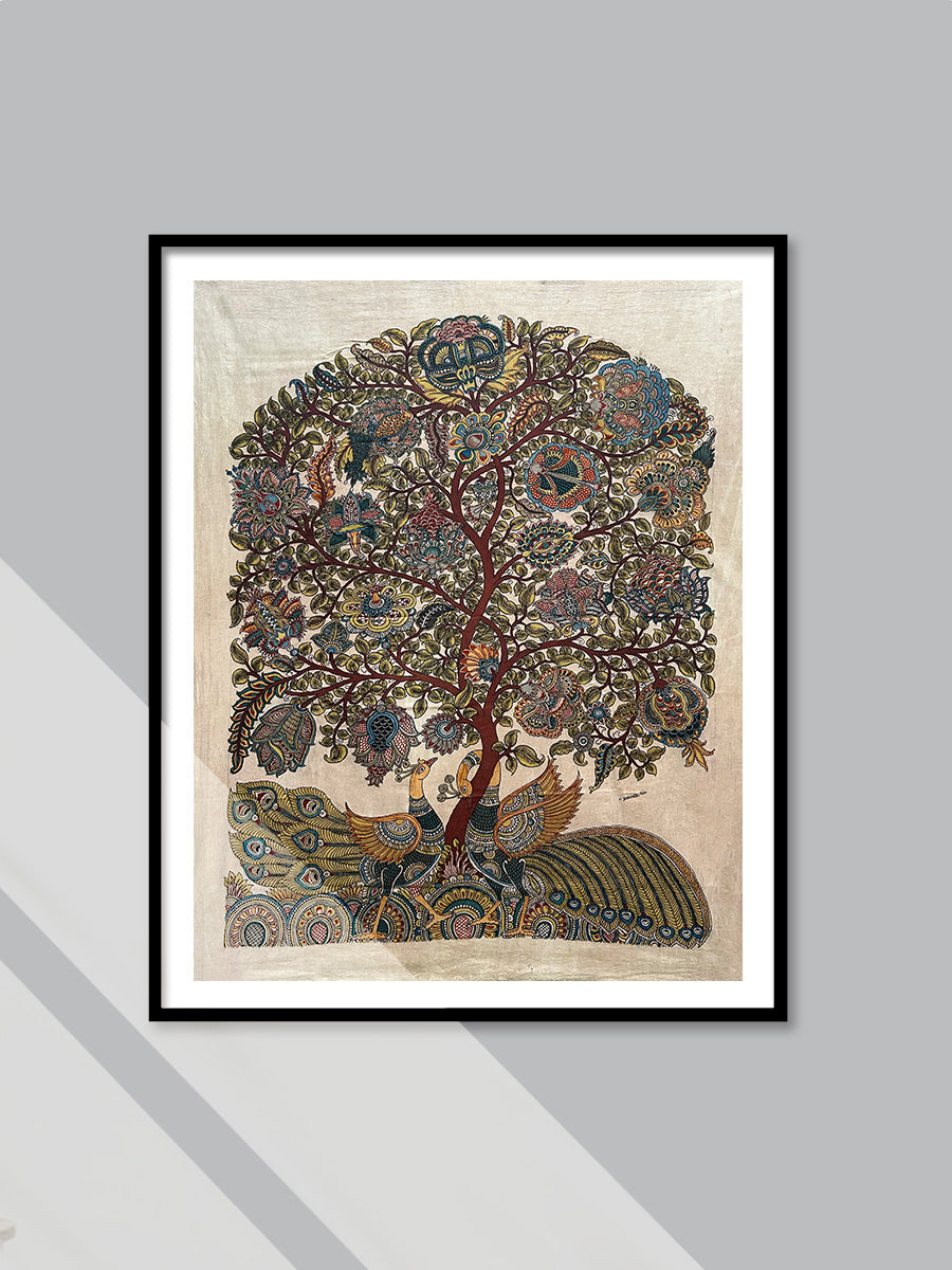 Shop Tree of Life: Coy peacocks Kalamkari Painting by Harinath.N