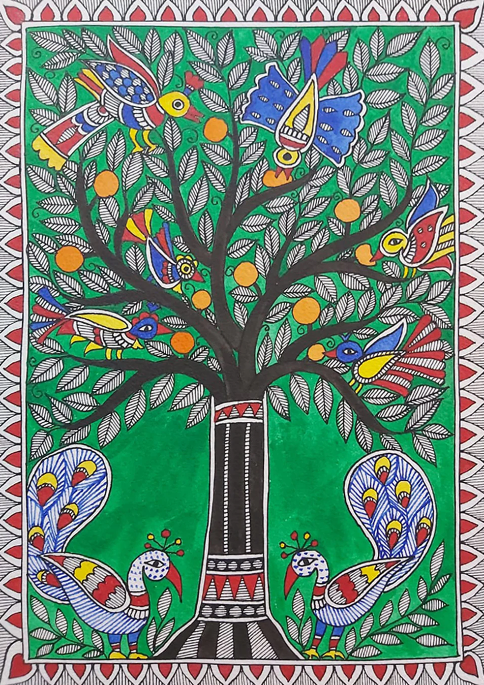 Buy Tree of abundance:Madhubani painting by Priti Karn