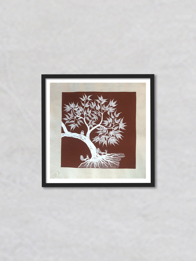 Trees and Birds, Warli Art by Dilip Bahotha