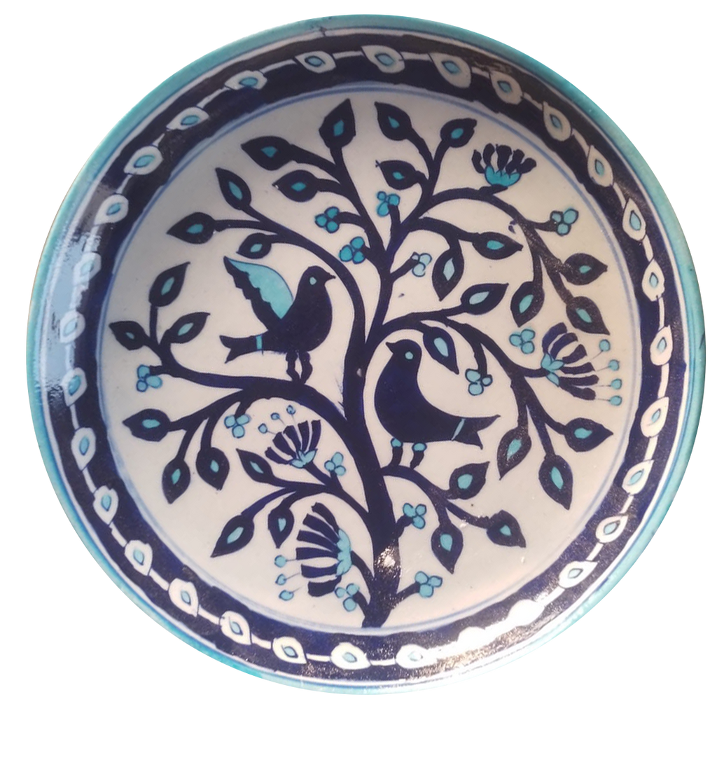 Buy Two birds stylized design on a plate In Blue Pottery