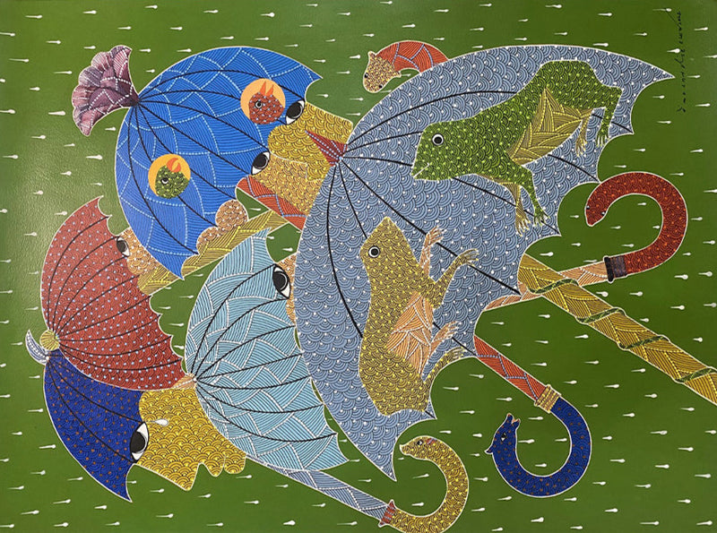 Buy Umbrella Gond painting by Venkat Shyam