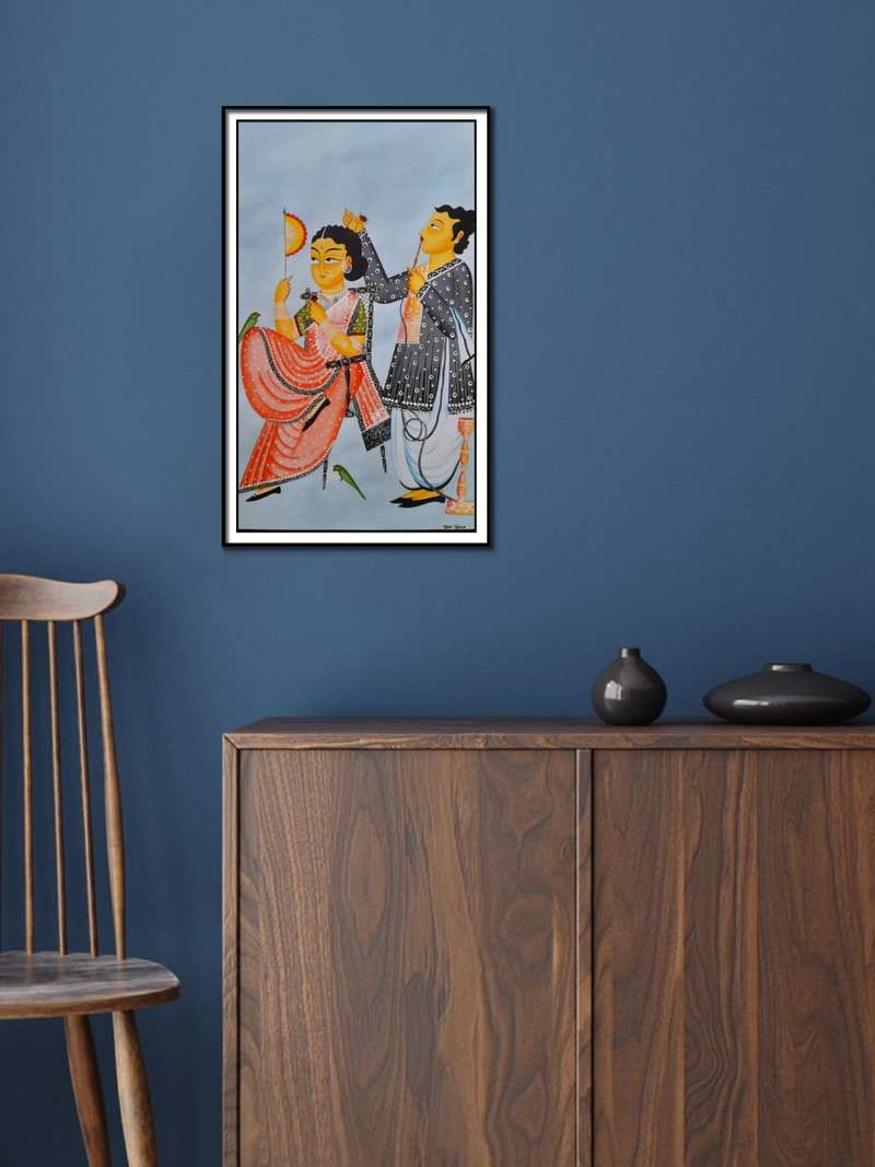 Unity in Relaxation: A Kalighat Painting by Uttam Chitrakar for Sale