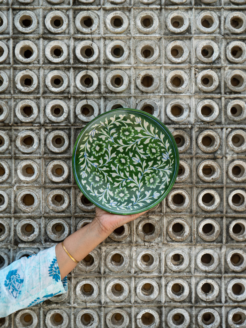 Green  Pottery Wall Plate For Sale 