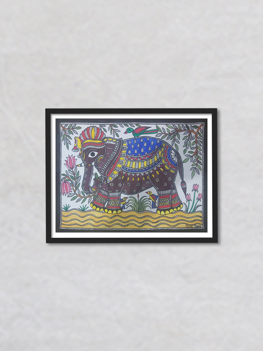 Vibrant Fauna - Majestic Symphony, Madhubani Painting by Priti Karn