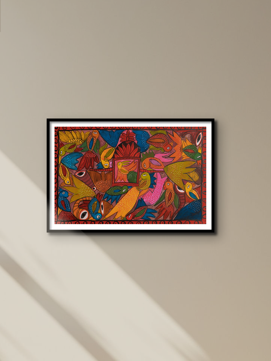 Vibrant birds in Bengal Pattachitra by Swarna Chitrakar for sale