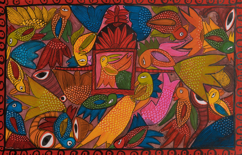 Buy Vibrant birds in Bengal Pattachitra by Swarna Chitrakar