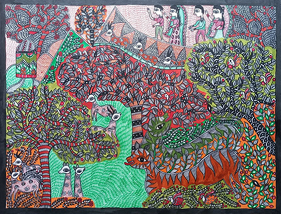 Buy Village Life in Madhubani Painting by Vibhuti Nath