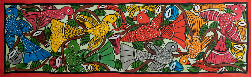 Vivid imagery of birds: Santhal-Tribal Pattachitra by Manoranjan Chitrakar