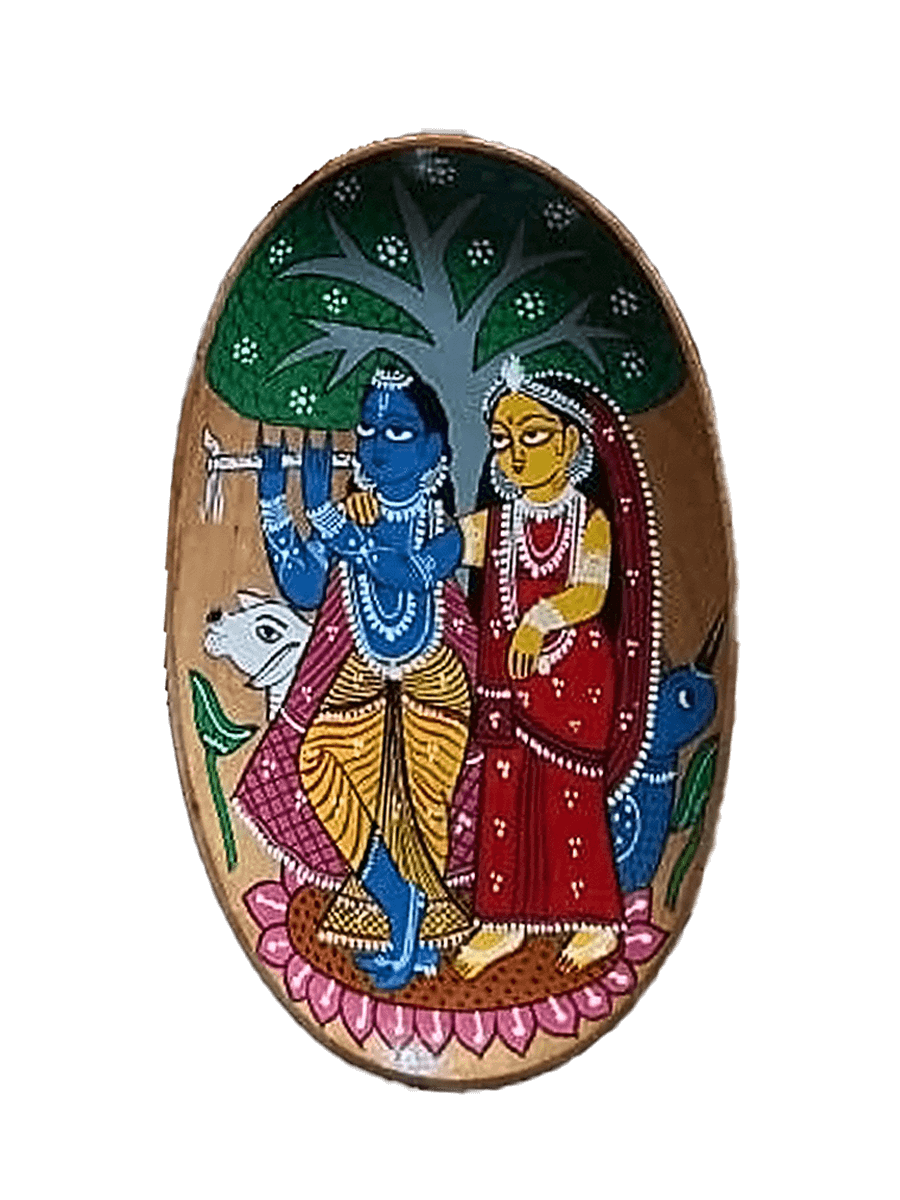 Buy Radha Krishna Kalighat Wooden Wall Plates 