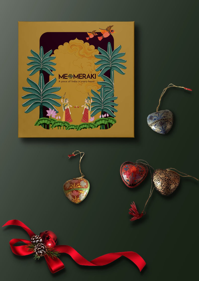 Heart Christmas decor set of 4 with box In Paper Mache by Riyaz Khan