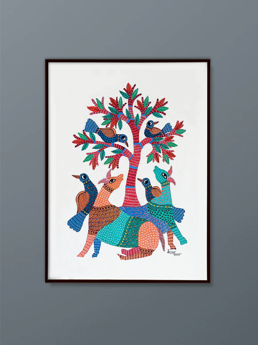 Buy Whimsical portrait: Nature's symphony Gond artwork