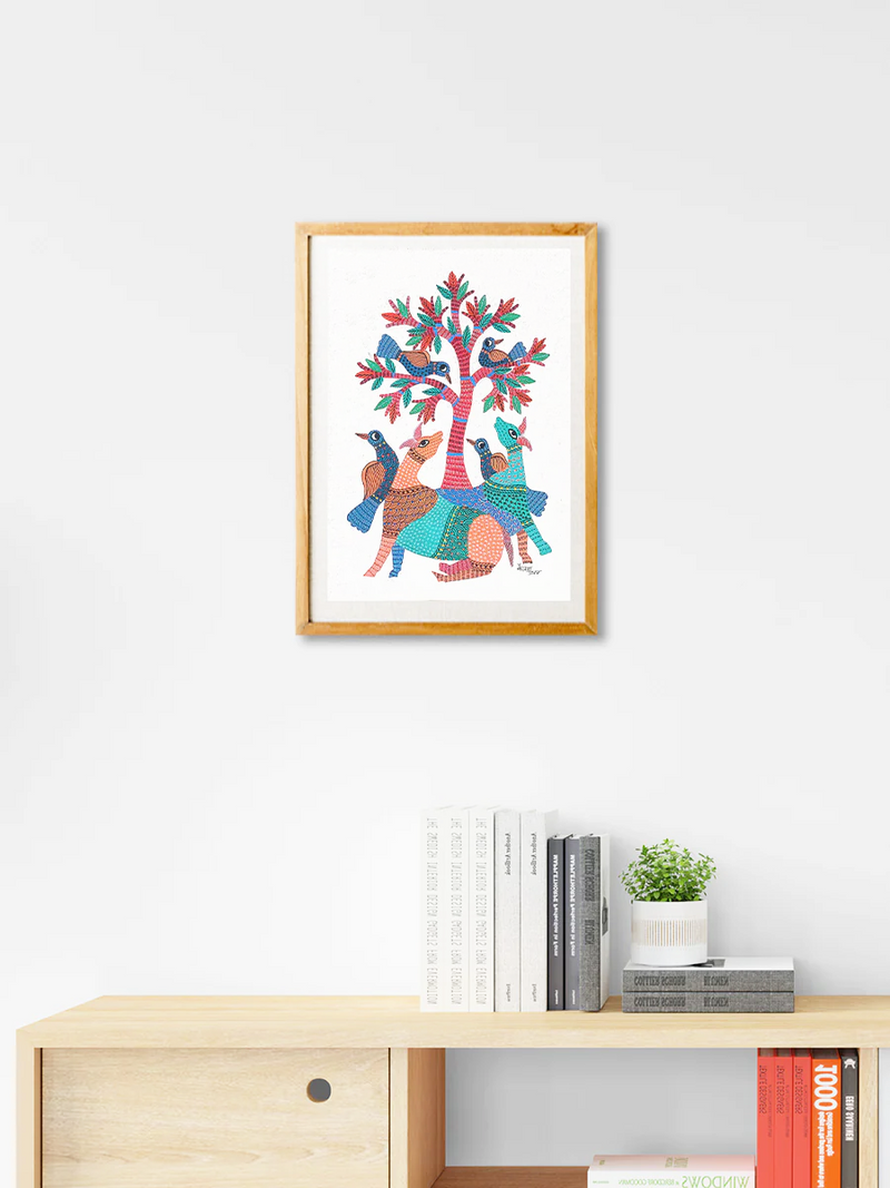 Purchase Whimsical portrait: Nature's symphony Gond artwork