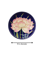 White Pink Lotus In Blue Pottery Plate by Shilp Guru Gopal Saini