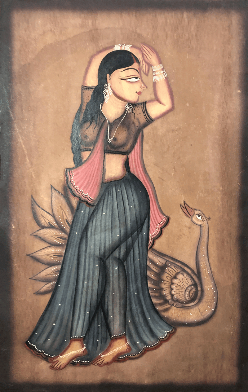 Woman Dancing with a Swan in Kalighat by Uttam Chitrakar