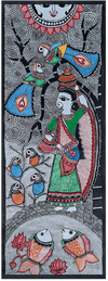 Buy Woman with pot under a tree and sun: Madhubani by Vibhuti Nath