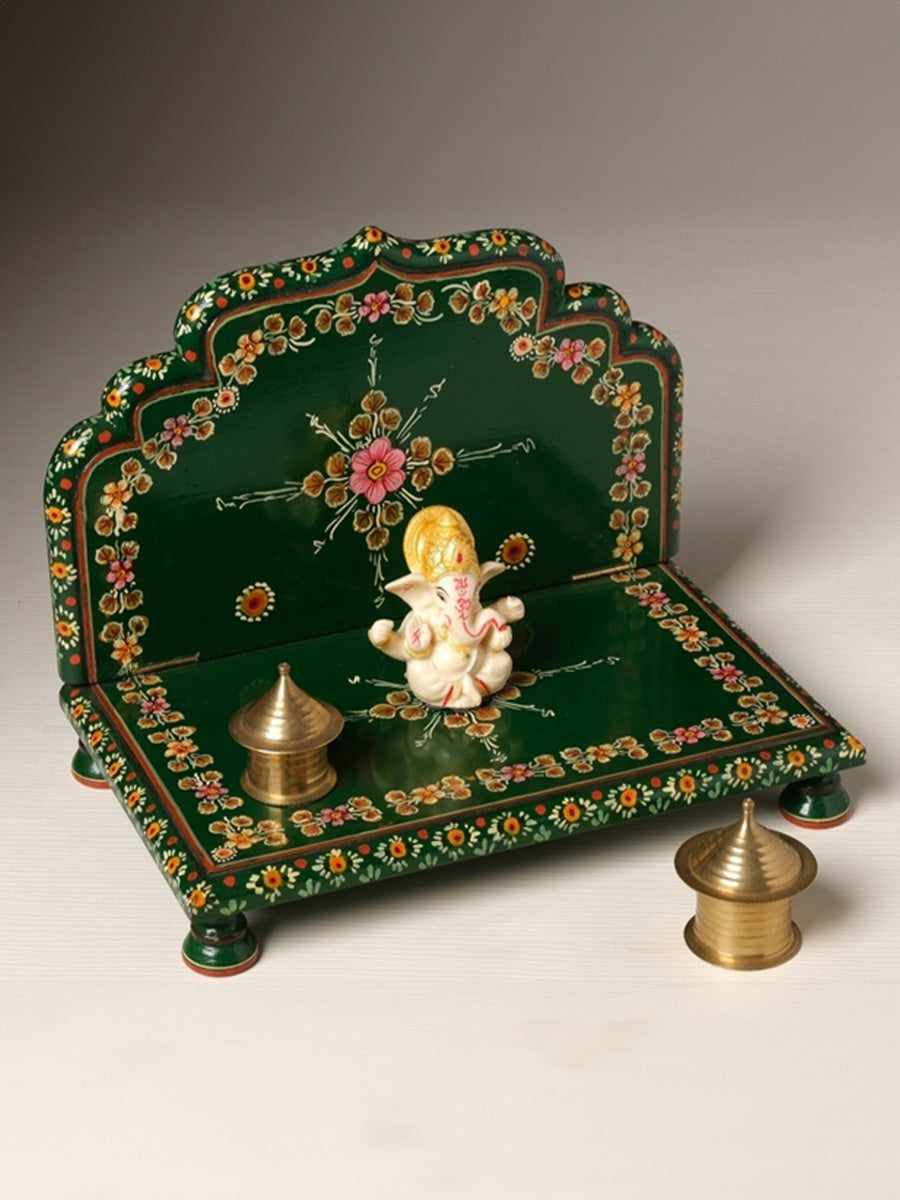 Wooden Ganjifa Folding Pat Teak Wood by Sawant Bhonsle for sale /Wooden Chowki / Patta / Pooja Choki