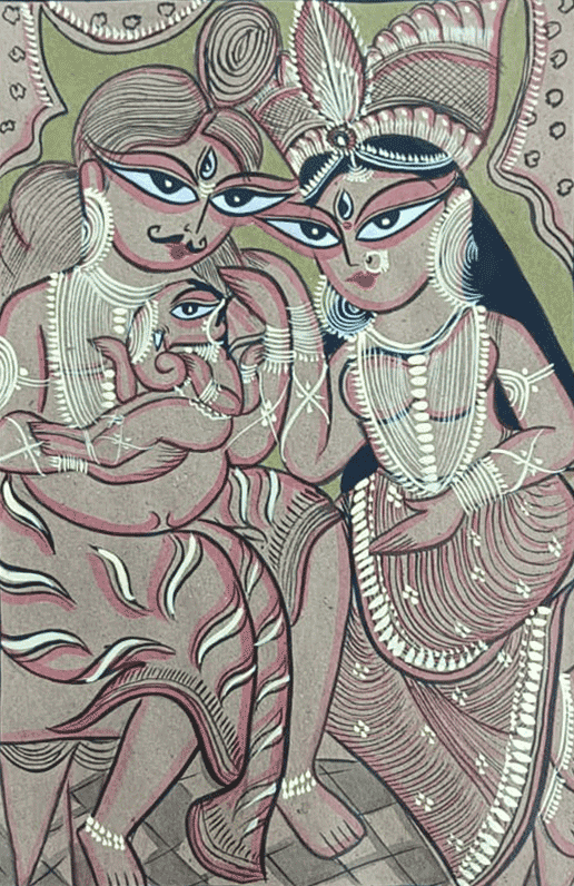 Buy Shiva and Parvati with Ganesha (Shivpariwaar) in Bengal Pattachitra by Manoranjan Chitrakar
