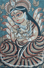Buy Lord Ganesha with Maa Durga  in Bengal Pattachitra by Manoranjan Chitrakar