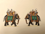 Buy King and Queen on their royal elephants in Mughal miniature by Mohan Prajapati