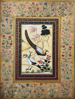 Buy Peacock pair amid landscape in Mughal miniature by Mohan Prajapati