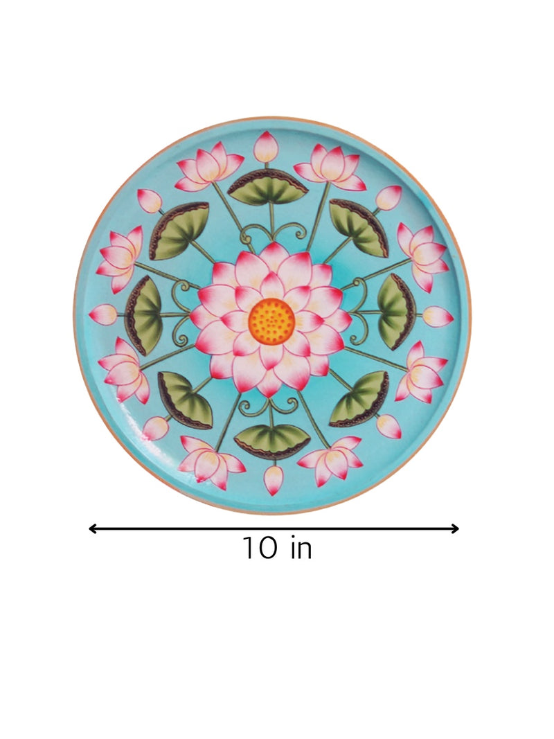 10" Teal Blue Lotus Chakra Pichwai Wall Décor Plate