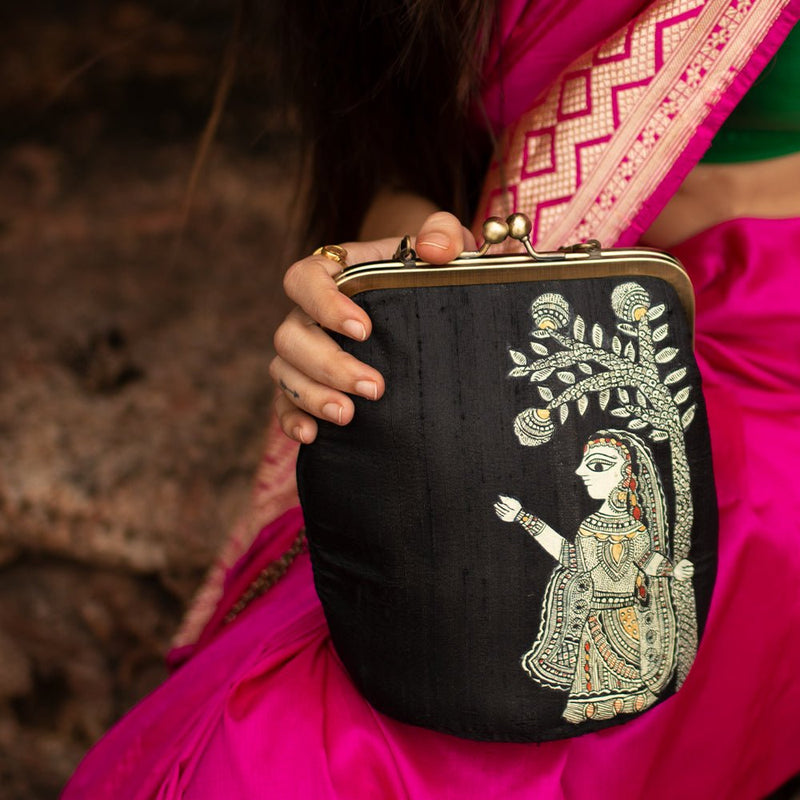 A STROLL THROUGH THE SPOKEN FOREST,BLACK SILK CLUTCH-