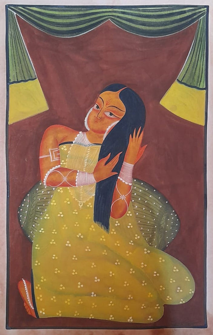 Getting Ready Kalighat Painting by Uttam Chitrakar