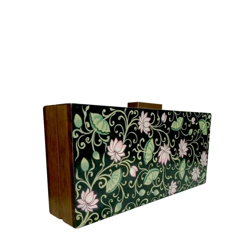 BE LIKE LOTUS , BLACK WOOD CLUTCH-