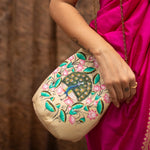 BE LIKE LOTUS, WHITE SILK CLUTCH-