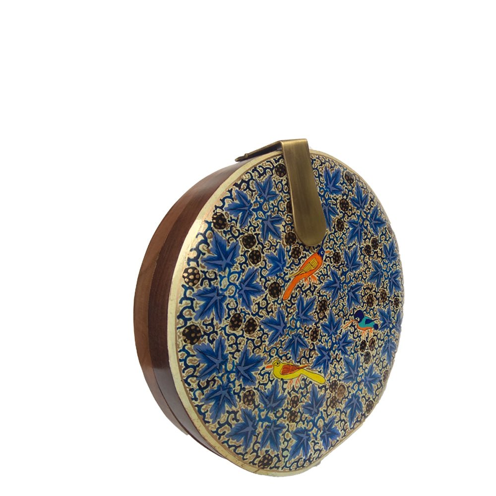 Blue Chinar Round wood clutch bag