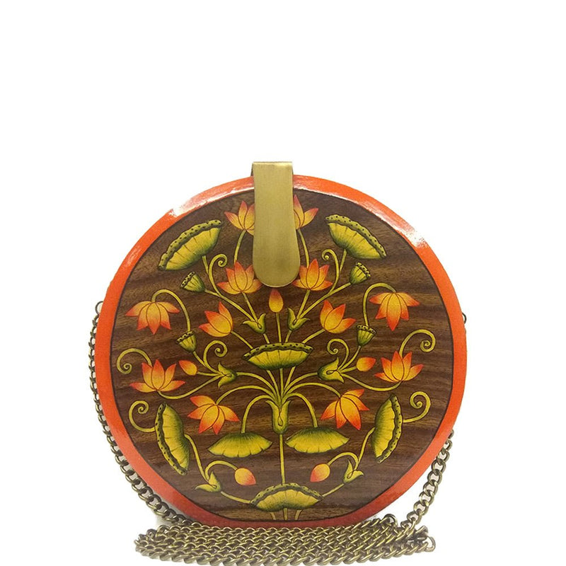 Be Like Lotus, round wood clutch-Women's Wood Clutch