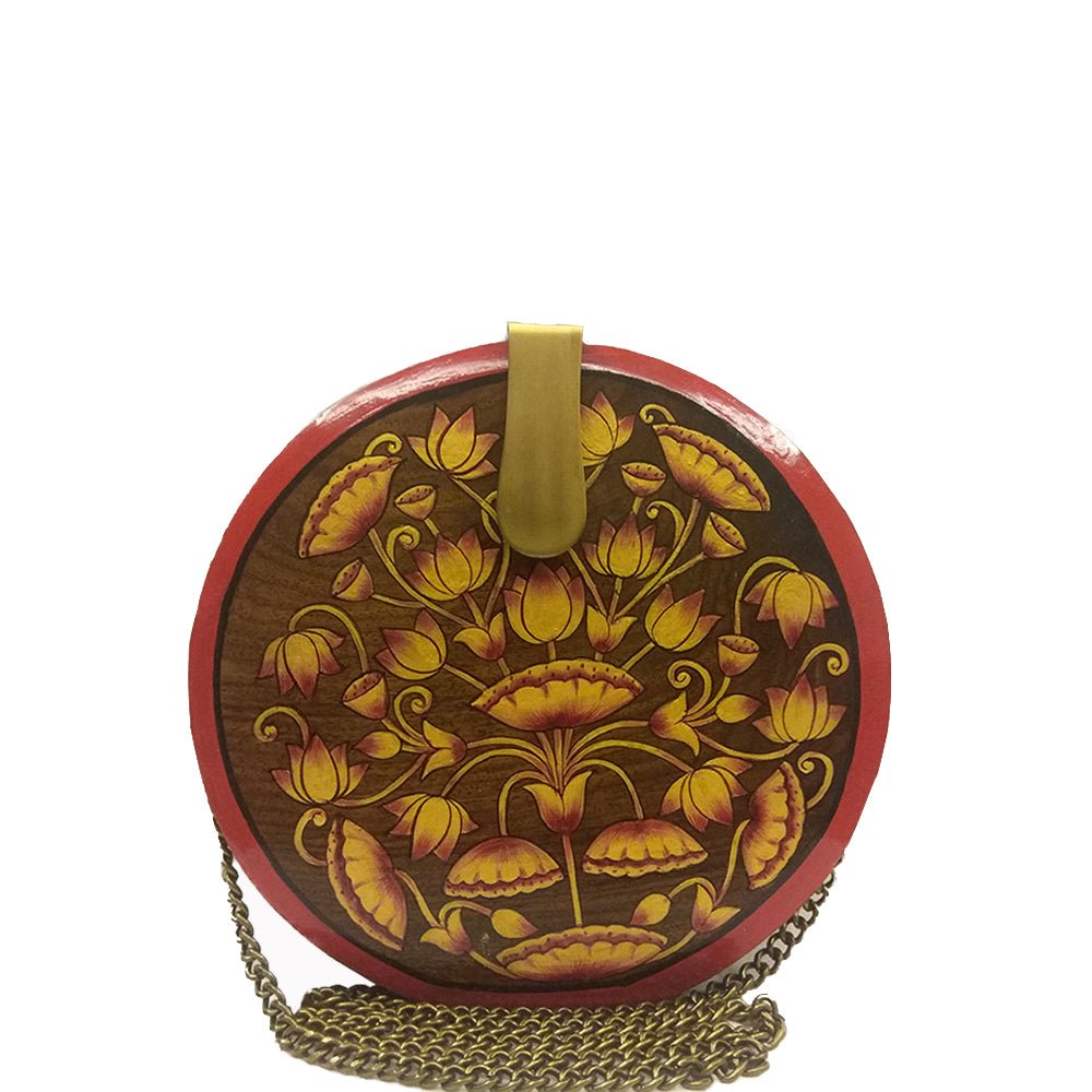 Be Like Lotus, round wood clutch-