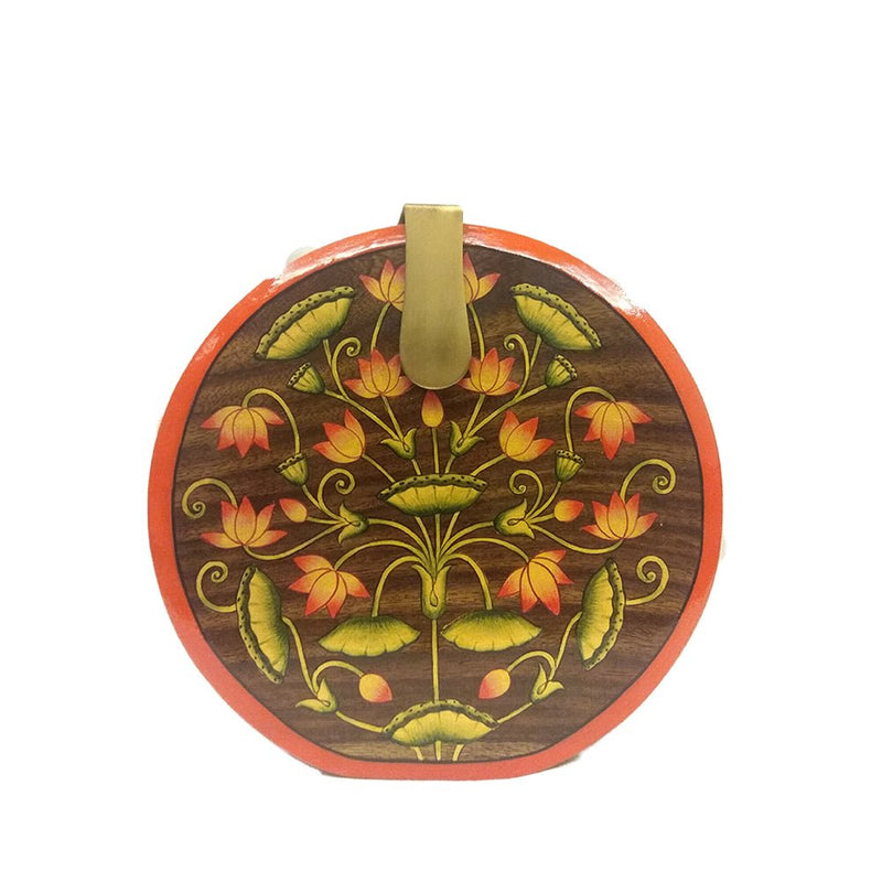 Be Like Lotus, round wood clutch-Women's Wood Clutch