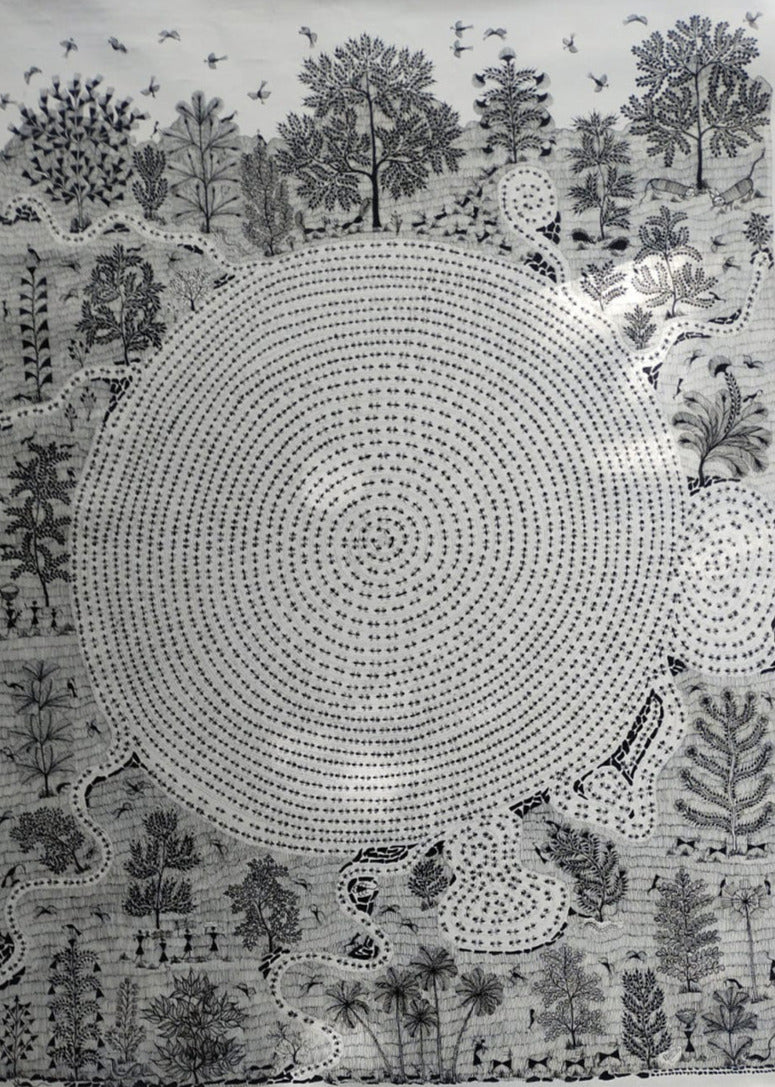 Bhon (Ant-Dwelling): Warli painting by Dilip Rama Bahotha