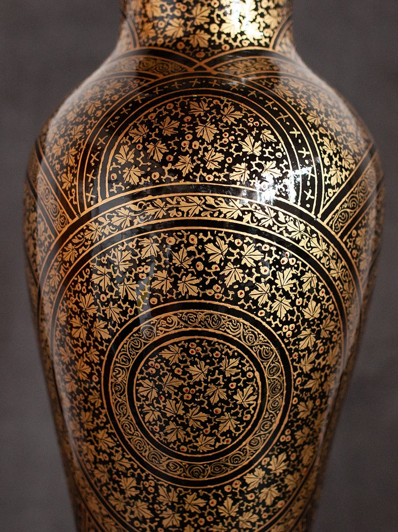 Black and Gold Handcrafted Paper Mache Vase by Riyaz