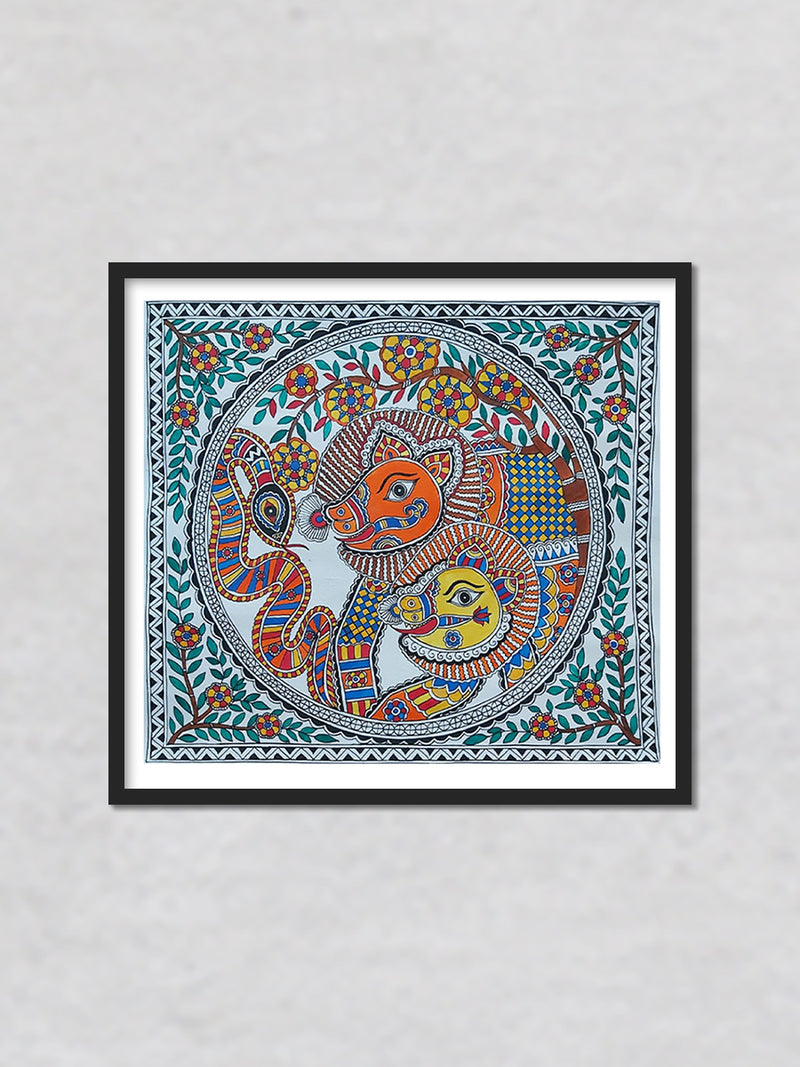 Boars and Serpent: Madhubani painting by Priti Karn