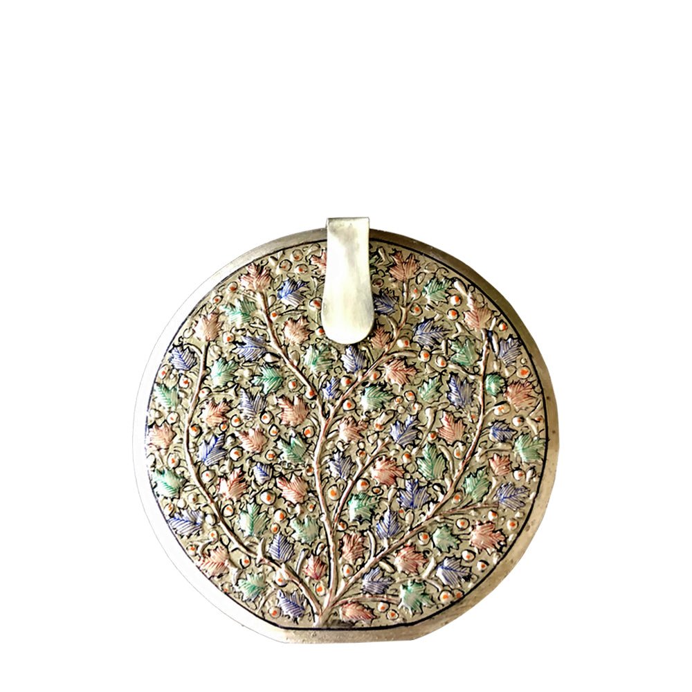 CHINAR LEAVES , ROUND WOODEN CLUTCH-