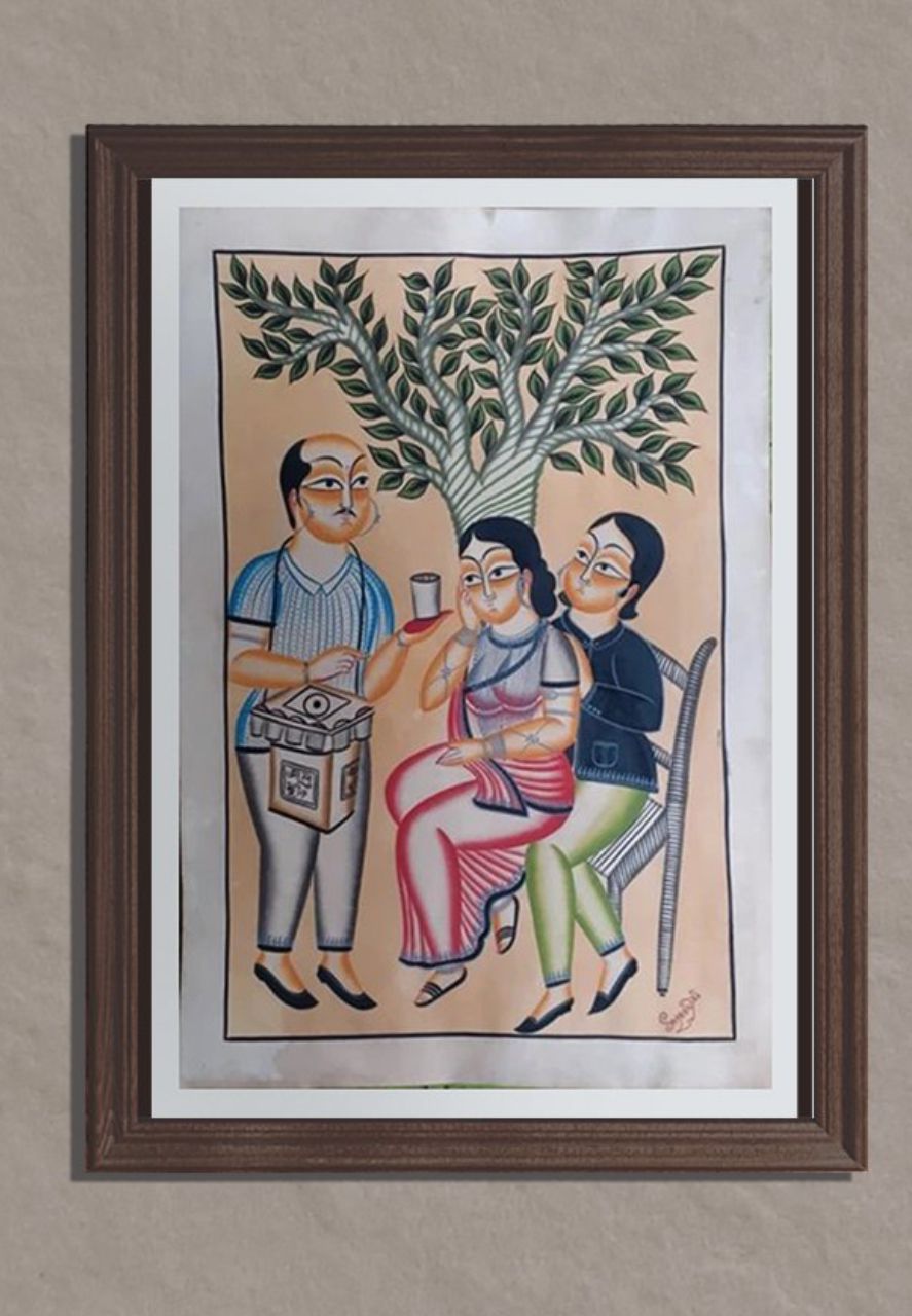 Jhalmuri: handpainted in Kalighat style by Manoranjan Chitrakar-