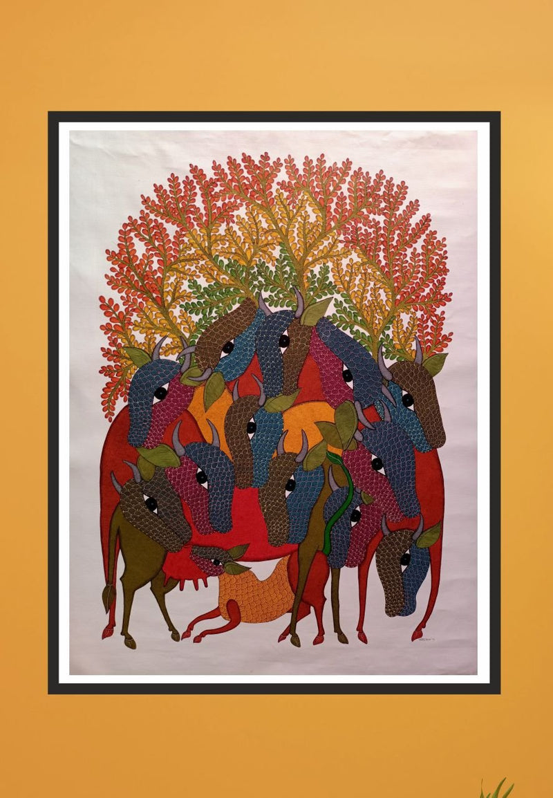 Cows Gond Painting Artwork for Sale