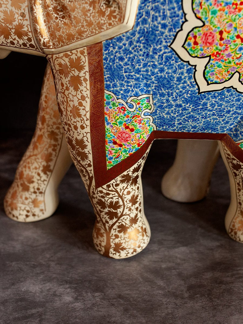 Cream Paper Mache Elephant by Riyaz