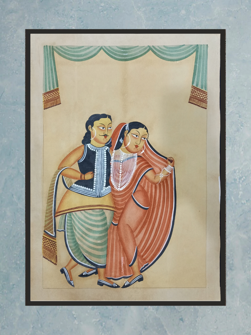 Dancing Lovers handpainted in Kalighat style by Hasir Chitrakar