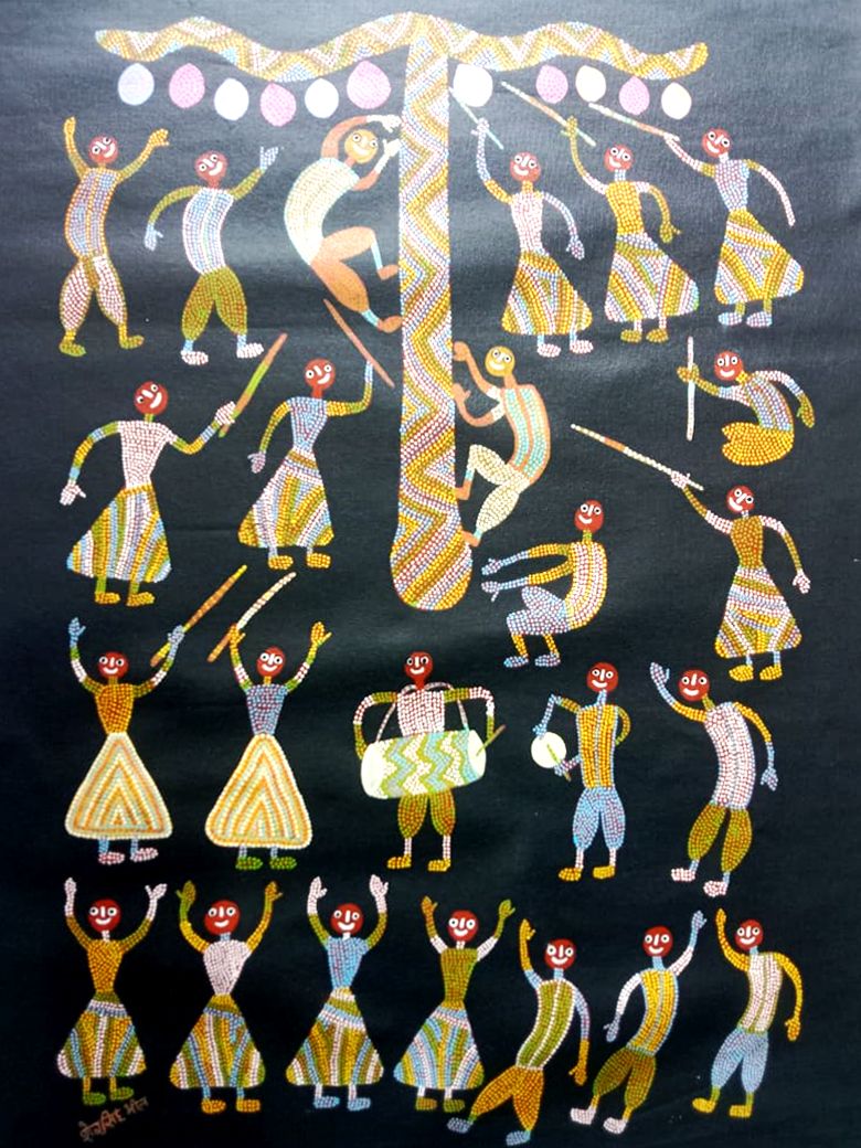 Dancing Spirits Bhil Painting by Shersingh Bhabhor