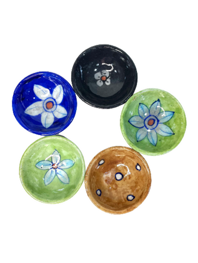 Shop Diwali Round Diya Set in Blue Pottery (Set of 5)