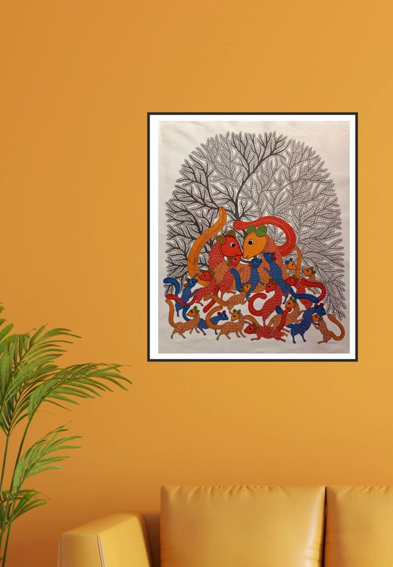 Dream of Squirrel Gond Painting by Rajendra Shyam-